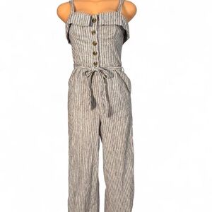 American Eagle Outfitters Button-Front Striped Jumpsuit
